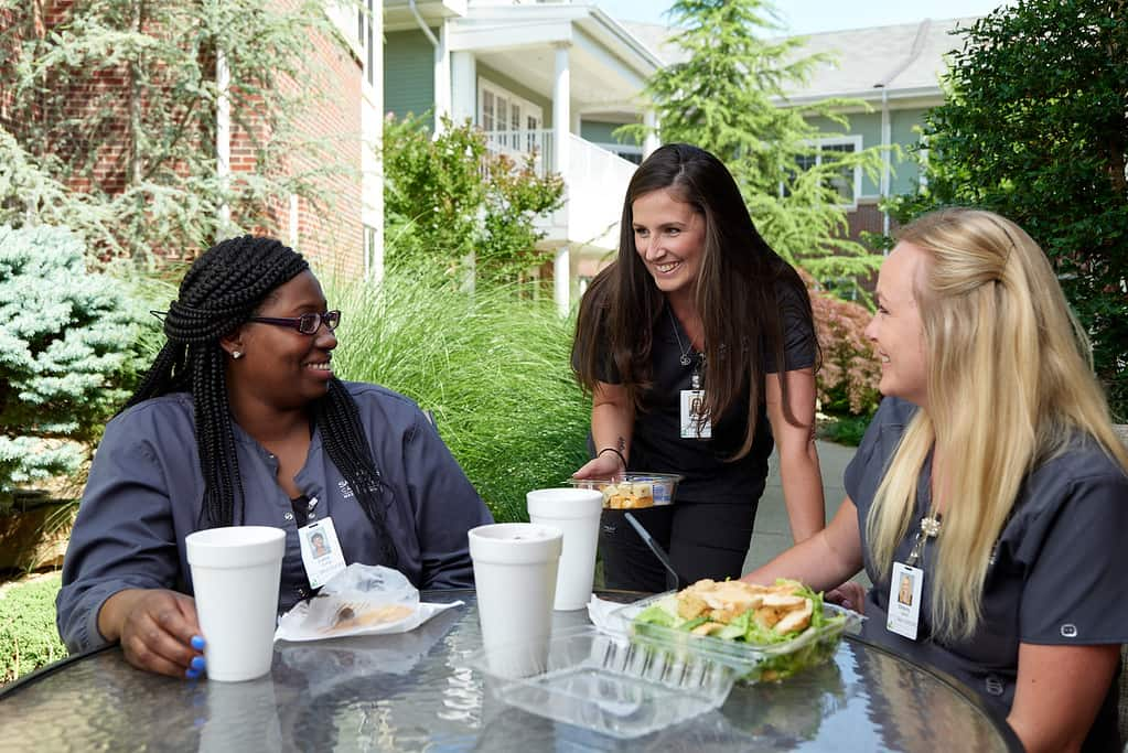 CNAs enjoy a meal together at Masonic Homes KY